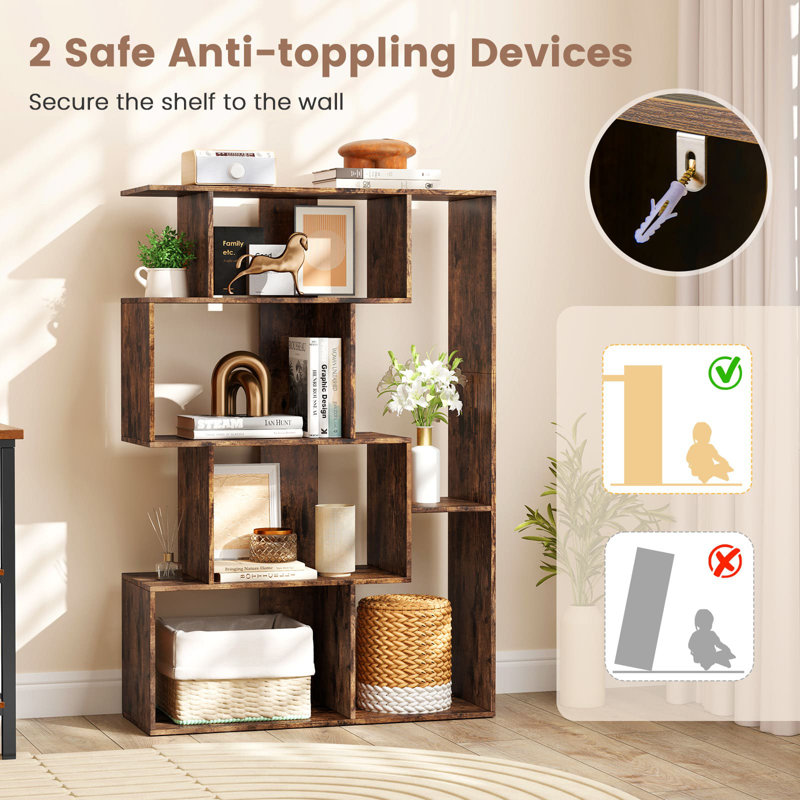 Open-Back Geometric Bookshelf Home 6-Cube Large Bookcase, Brown