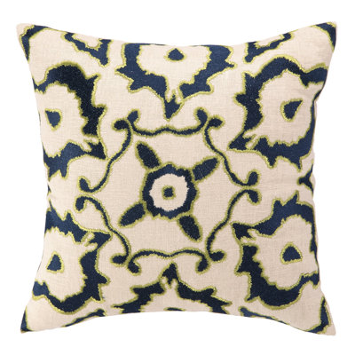 Vintage Ikat Embroidered Decorative Linen Throw Pillow