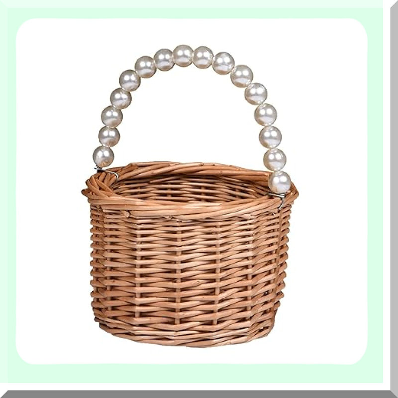 Lightweight Rattan Flower Basket with Pearl Handle