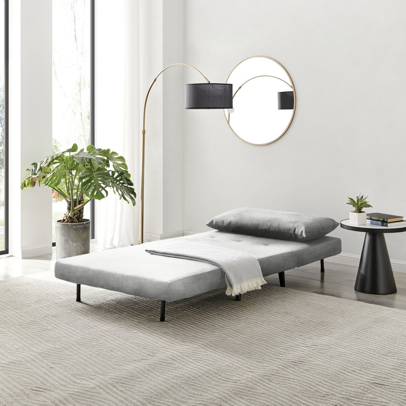 Berlyn Armchair and Single Futon - Luxury Modern Design, Grey Velvet