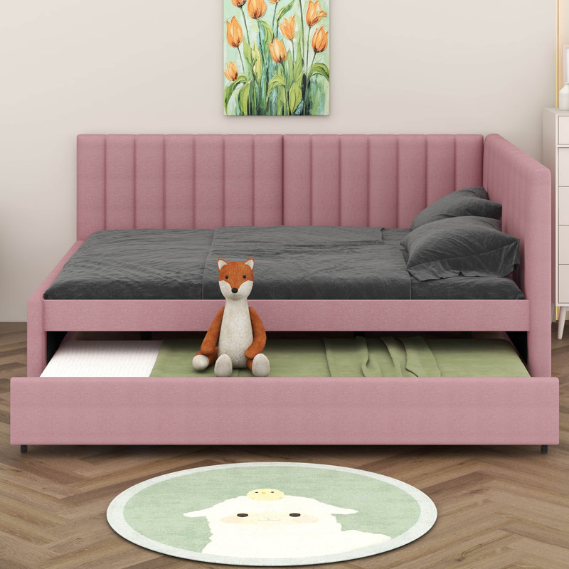 Full Size Upholstered Daybed With Trundle, Pink
