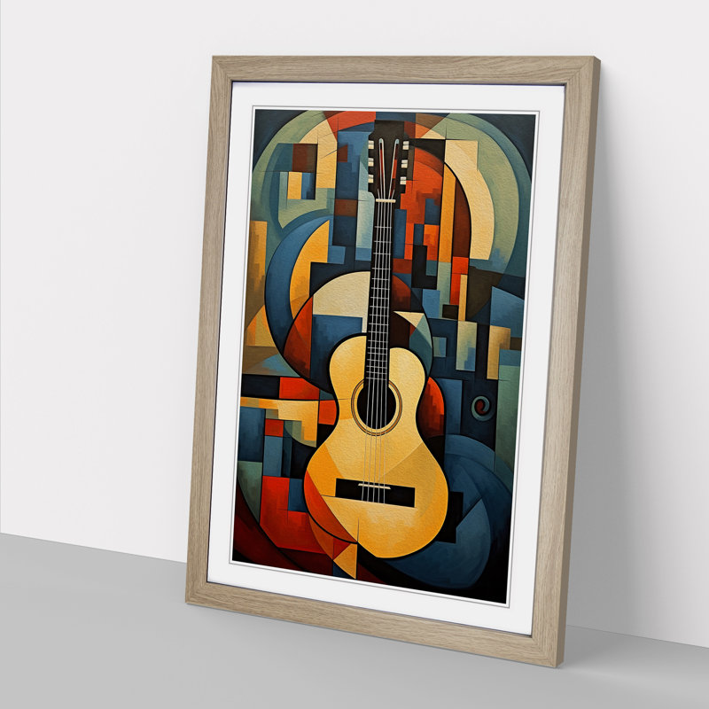 XYZ-FRM-V1223-1749 Acoustic Guitar Cubism No.3 - Single Picture Frame Print on Wood, Oak , 64cm H x 46cm W x 2cm D