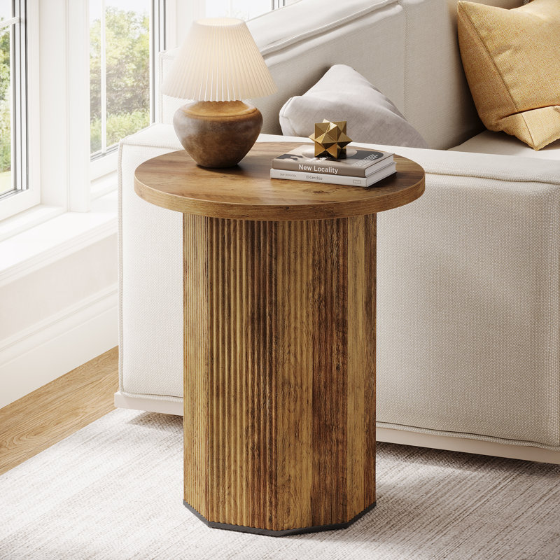 Round End Table, Side Table for Living Room, Brown