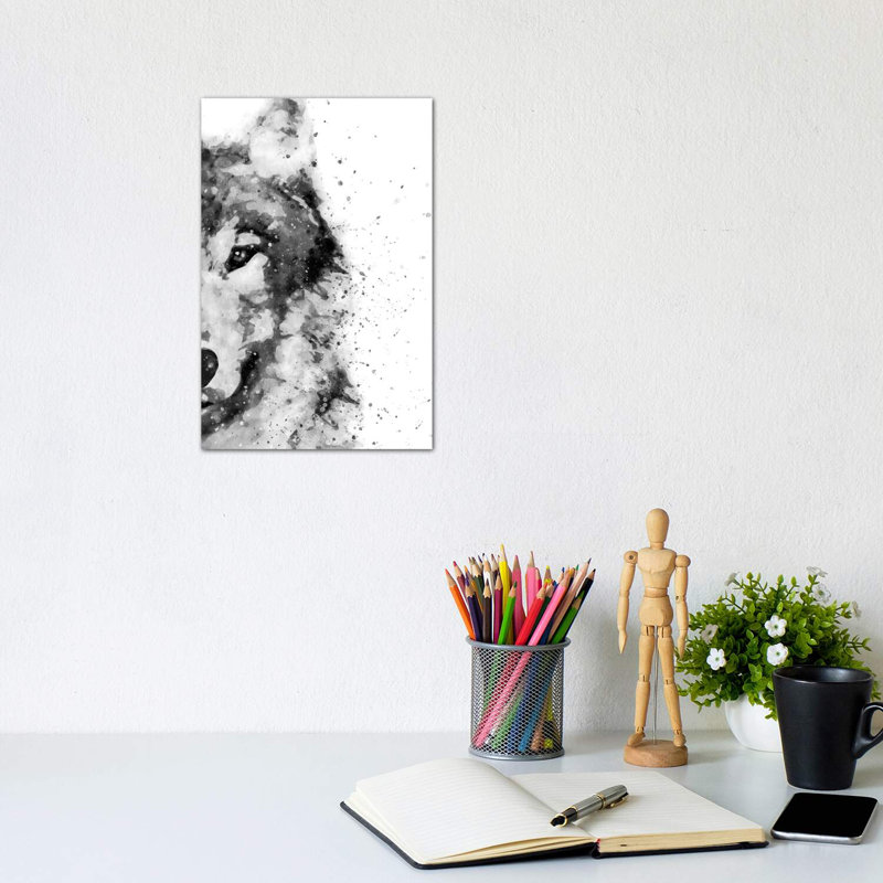 Wolf At Attention by Brandon Wong - Wrapped Canvas Painting, 20.32 cm H x 30.48 cm W