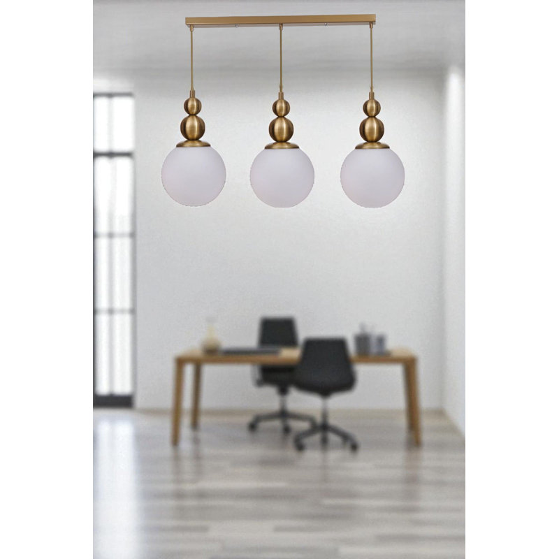 Elegant Metal Chandelier with Glass Cap, White & Gold Finish, Adjustable Height | 15 x 5.9 x 11.8 inches | Max 3 x 40W E27 Sockets (Bulbs Not Included) | Perfect for Living Room, Dining Room & Entryway Lighting