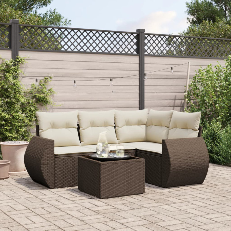 Ensemble de canapé de jardin en rotin PE brun Vidaxl, acier thermolaqué, verre trempé