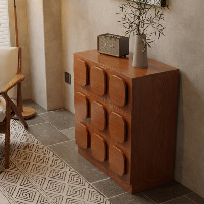 Armoire d'appoint 34,5 po Mid-Century, couleur noyer minimaliste, placage en bois massif