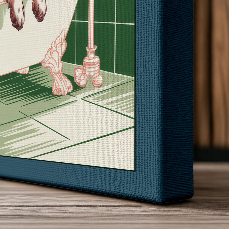 Spaniel's Bubble Bath Novelty - Wrapped Canvas, 24x16 - 61.0 x 40.6 cm, Teal Border