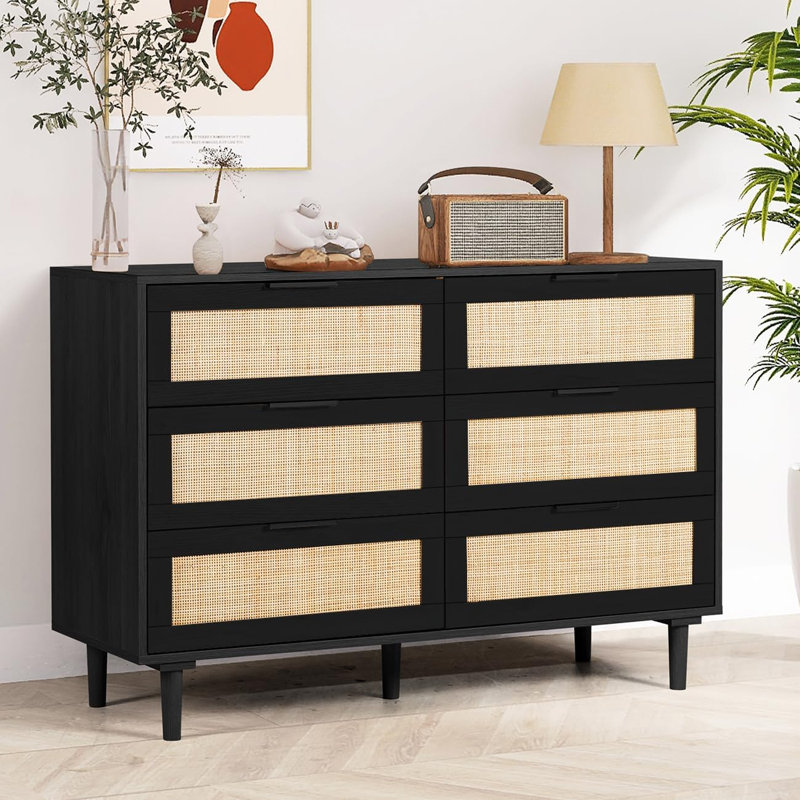 Commode de rangement moderne en rotin 43 tiroirs l 43,3 po, Noir