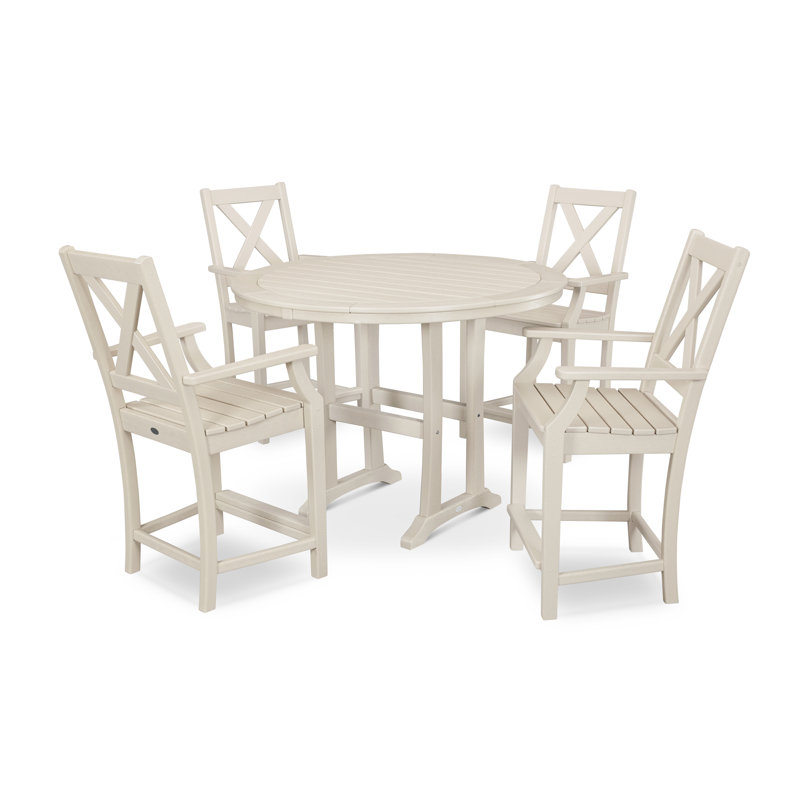 Braxton 5-Piece Nautical Trestle Arm Chair Counter Set, Sand