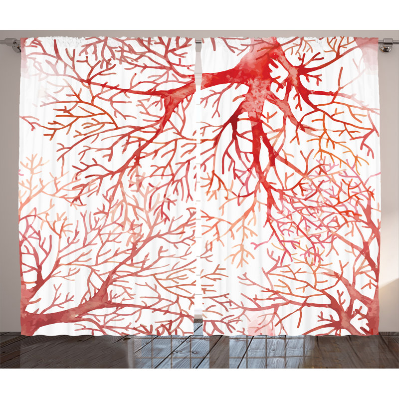 Leafless Fall Autumn Nature/Floral Semi-Sheer Rod Pocket Curtain Panels, 54" W x 84" L