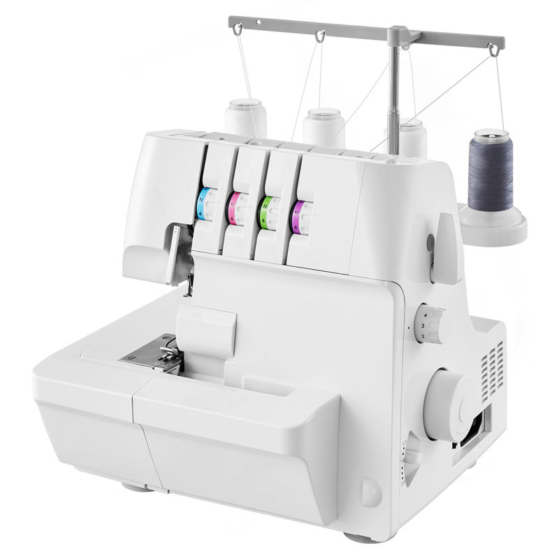 Machine à coudre surjeteuse Serger, 1250 points par minute, capacité de fil 2-3-4, alimentation différentiel réglable 0,7-2, avec bras libre et lumière DEL, machine à coudre pour divers tissus, blanc