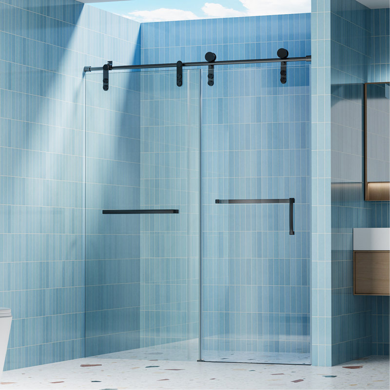 Porte de douche moderne sans cadre avec sécurité avancée et installation polyvalente, Noir