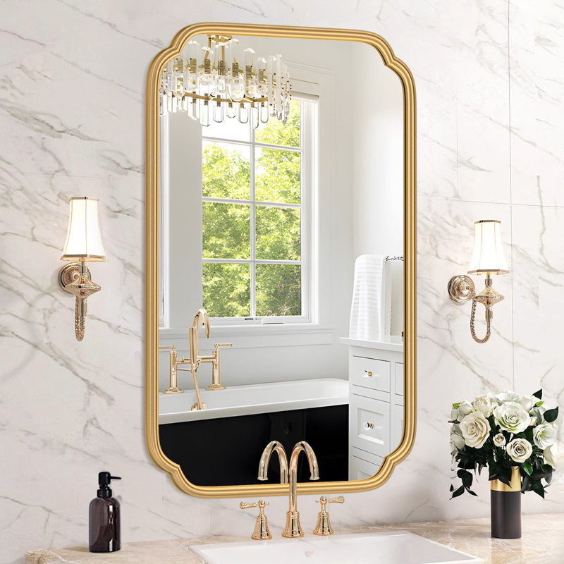 Miroir de salle de bain mural en verre trempé à haute résistance Marleth, Or, 36 po x 24 po
