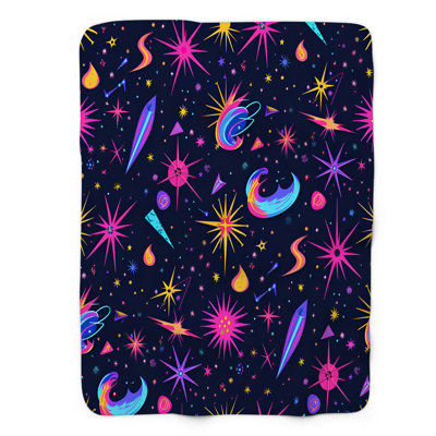 Couverture en sherpa de qualité supérieure 1 pièce Cosmic Neon Disco Night