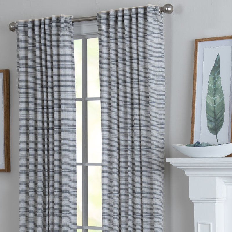 McManus Polyester / Linen Light-Filtering Horizonal Stripped Curtain Panel with Rod Pocket Top and Hidden Back Tabs , Navy