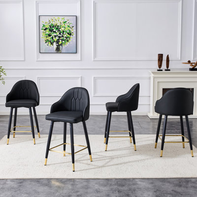 Modern PU Leather Bar Stool With High Back   Footrest, 25" Seat Height