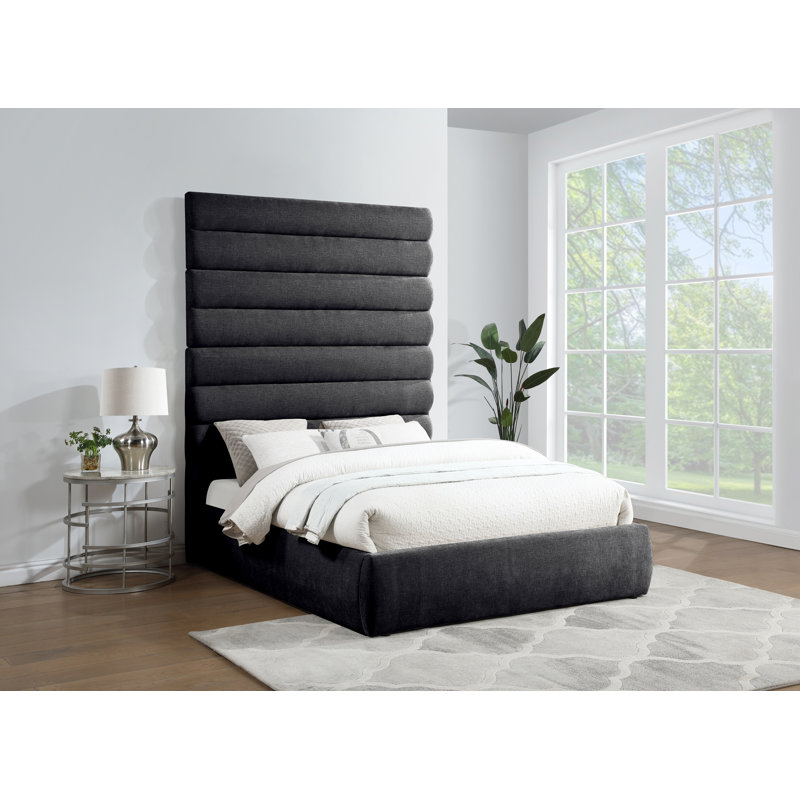 Adam Fabric Bed, Black, Queen, Chenille Fabric