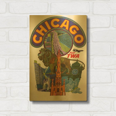 « David Klein vole pour TWA à Chicago en 1960 », affiche murale en métal doré, par Vintage Posters, 30,5 x 40,5 cm