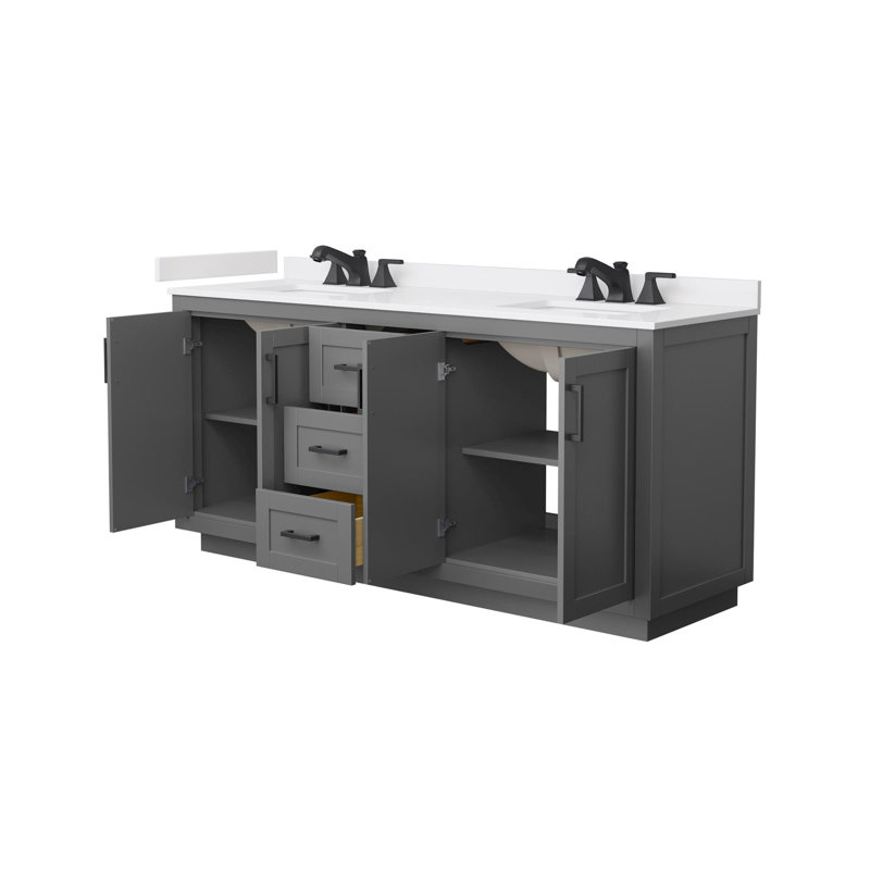 Ensemble de meuble-lavabo double autoportant 72 po avec plateau en marbre Miranda, Gris, Noir mat