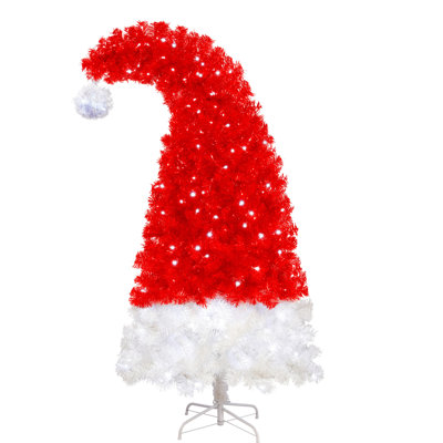 6ft Curved Tree With 300 Cold White Led Lights, 1050 High - Quality Pet Hinged Branch Tips, 's Hat Shape, Indoor Use For Festive Decor Whimsical Metal Stand