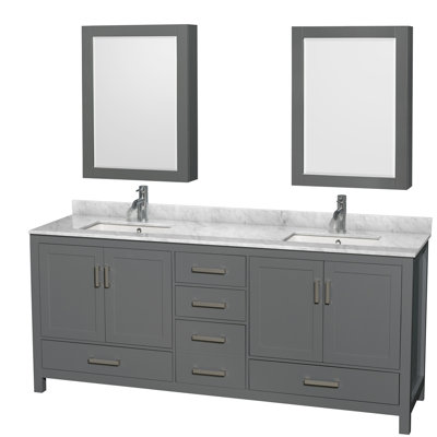 Sheffield 72" Freestanding Double Bathroom Vanity with Marble Top with Medicine Cabinets