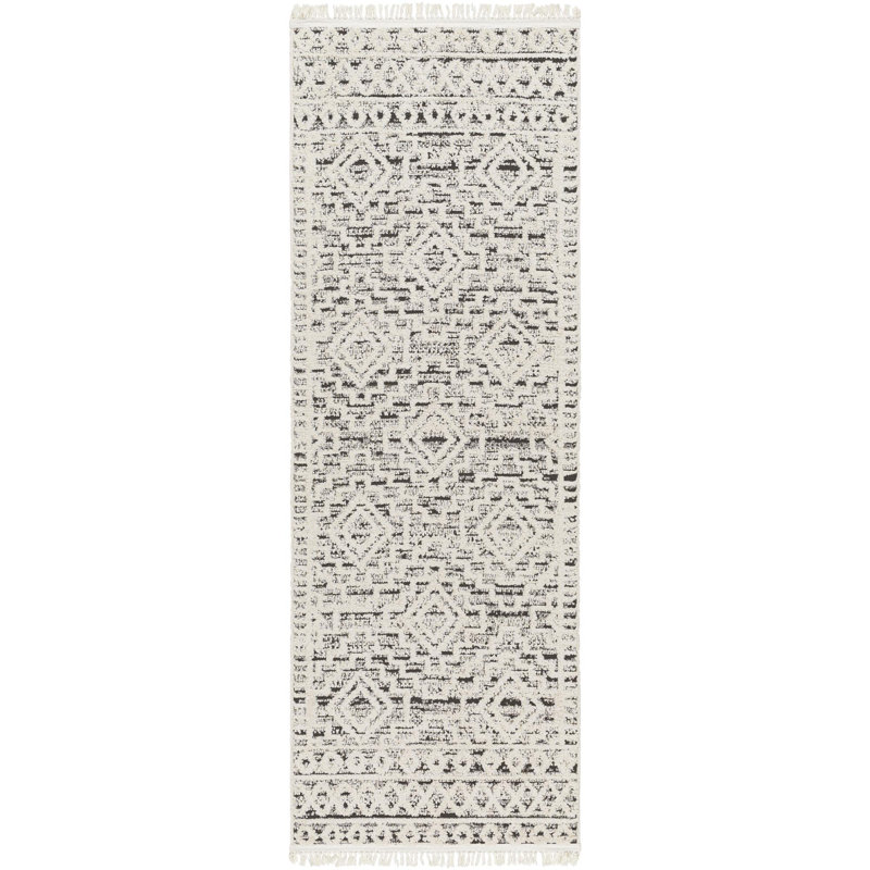 Sohanlal Diamond Light Gray/Black Area Rug, Runner 2'7" x 7'3"