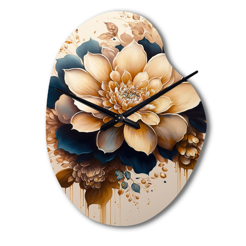 Orange clair et bleu foncé Dhalia III - horloge asymétrique traditionnelle en métal, forme unique, Petit