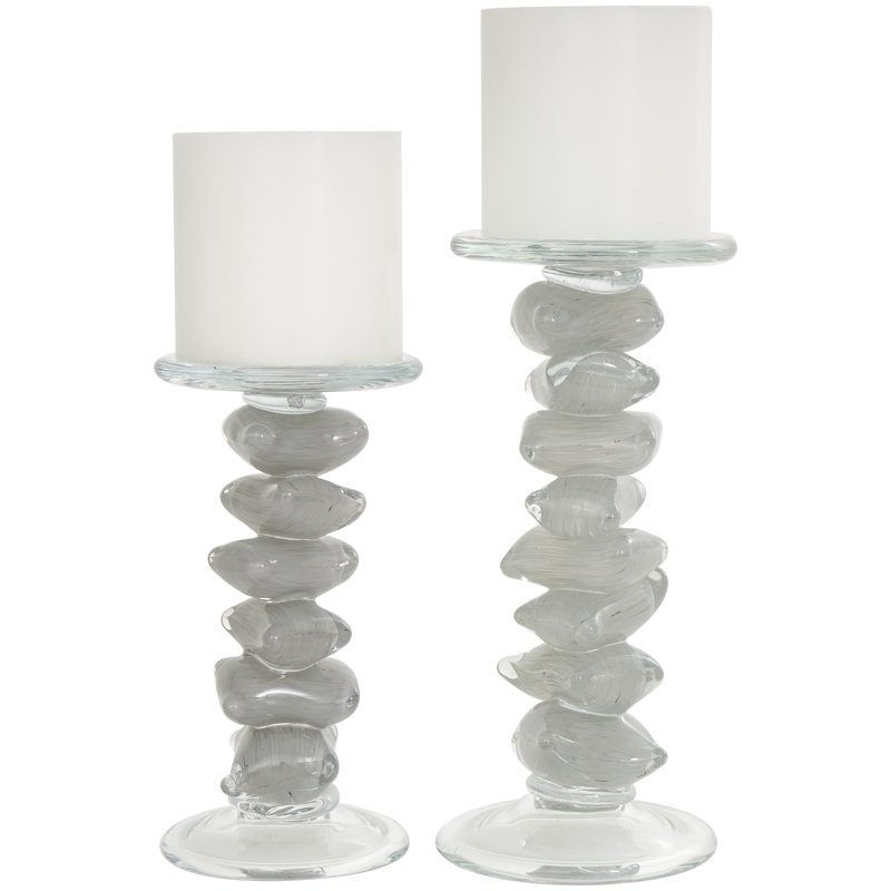 Ensemble de porte-bougie en verre empilé en pierre, Gris foncé