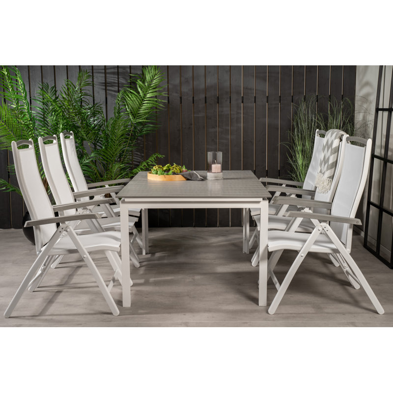 Faiyaz 6 - Person Patio Dining Set with Extendable Rectangular Table, White, 75cm H x 152cm W x 210cm L