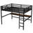 Metal Queen Size Loft Bed with Power Outlet & LED Light, Space-Saving, Noise Reduced, Black-1436014996