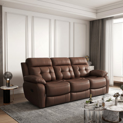 Curt Genuine Leather Non-Power Reclining Sofa with Drop Down Table,Stainless Steel Cupholders and Magazine bag