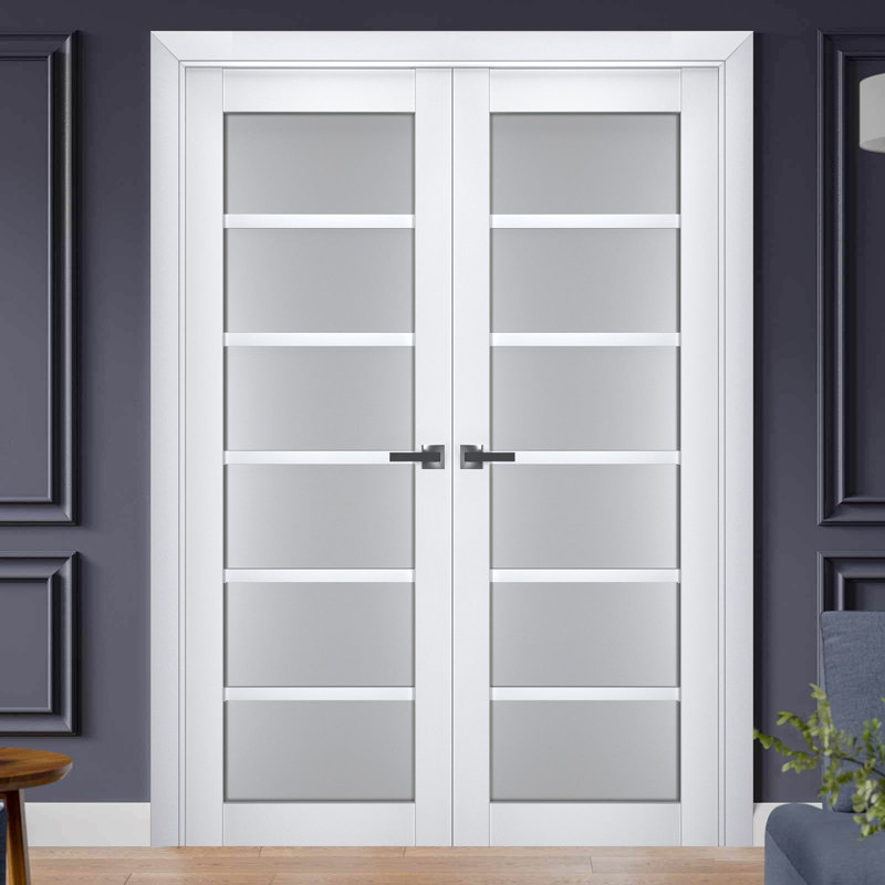 Portes françaises en bois givré Veregio, 84 po x 84 po, Blanc
