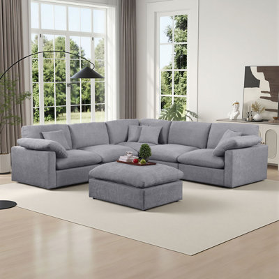 Aldora U Shape 6 Piece Sectional Sofa Cloud Couch With Removable Ottoman