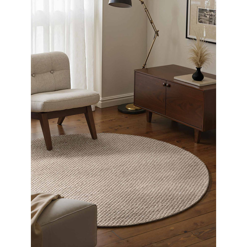 Lyon Wool Hand Woven Area Rug, Beige, Round 160 cm
