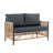 New Comming Outdoor PE Brown Wicker 2Seats Sofa With Grey Cushion And Table Set
