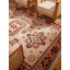 Tapis d'intérieur rectangulaire oriental en soie et laine crème et rouge, noué à la main, fait main-1100364527