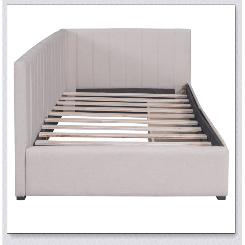 Upholstered Daybed With 2 Storage Drawers Sofa Bed Frame, Beige