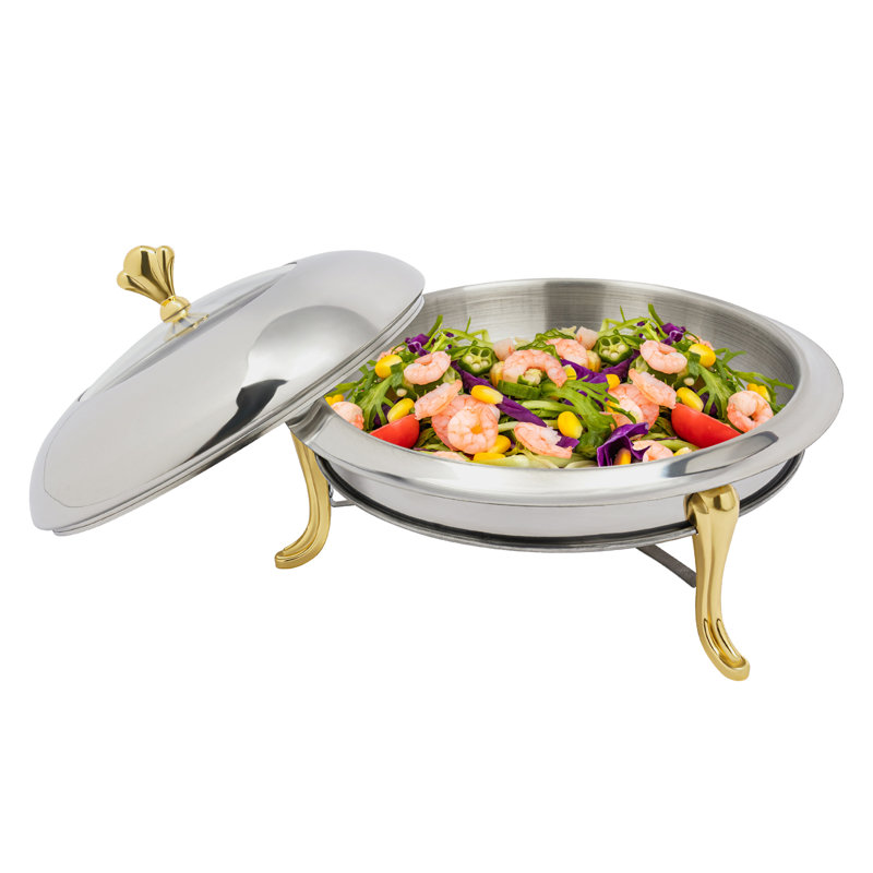 Poêle à manger rond en acier inoxydable, Or, H 9,06 po x l 9,45 po x P 9,45 po