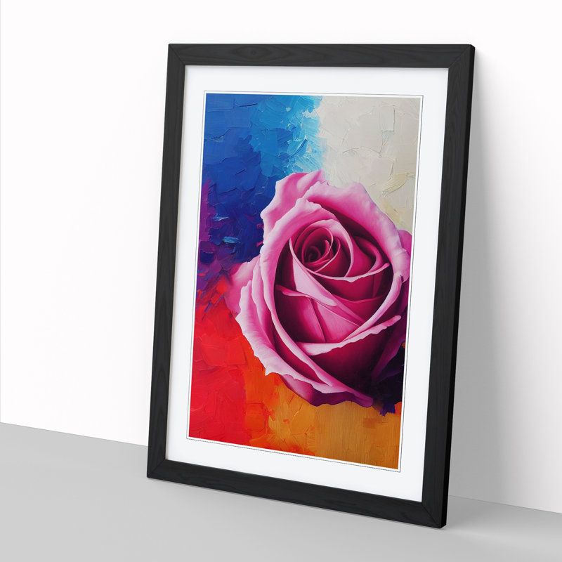 Rose Palette Knife - Single Picture Frame Painting, 46cm H x 34cm W x 2cm D, Black