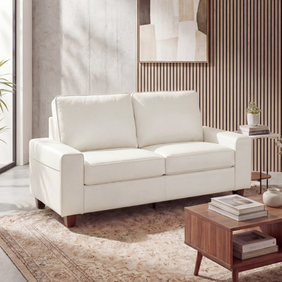 71.5" Vegan Leather Sofa with Wide Square Arms and Storage Pockets for Living Room Upholstered Loveseat