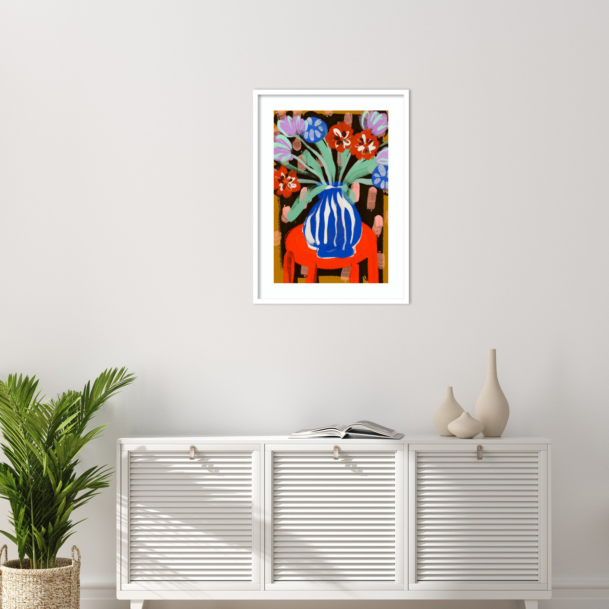 Floral Still Life No 2 by Treechild Wood Framed Wall Art Print, 33" H x 24" W, White