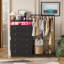 Commode haute noire avec support suspendu, commode 5 tiroirs avec station de charge et lumières à DEL