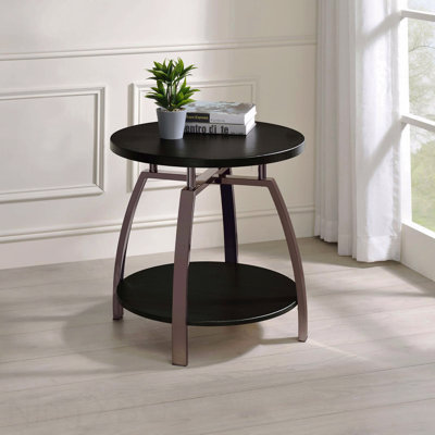 Table de bout gris foncé et nickel noir, look contemporain avec tablette centrale avec cadre en métal, 23 po, pièce de décoration de table grise élégante, base H 23 po x P P, espace de vie