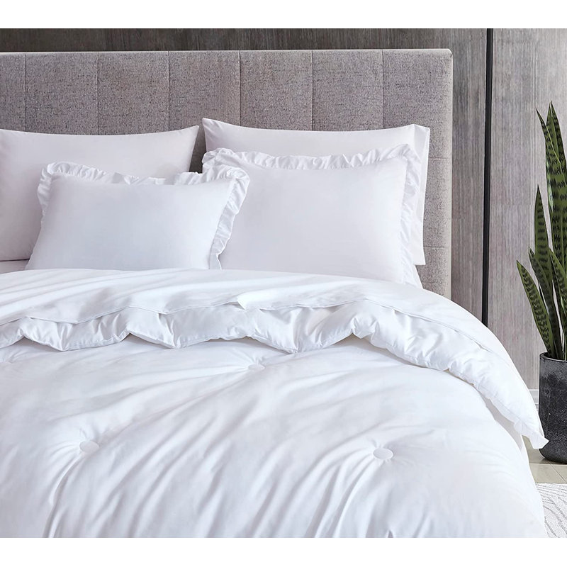 Ruffled Edge Microfiber Bed in a Bag Comforter Set, King Comforter + 6 Additional Pieces, Sage