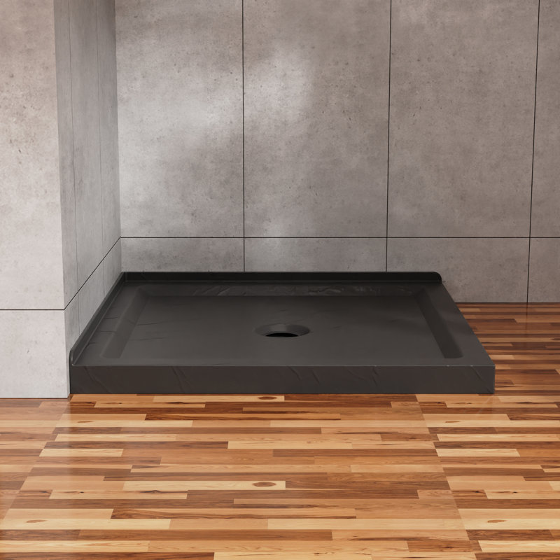 36" X 36" Single Threshold Shower Base With Center Drain, Anti-Slip Slate Texture Acrylic Shower Pan, 3.3" Height (Matte Black/White, No Drain Kit)