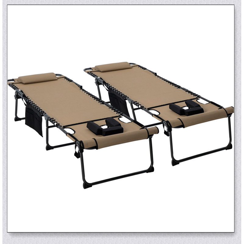Outsunny 2 Piece Folding Chaise Lounge with 5-level Reclining Back, Outdoor Tanning Chair, Brown