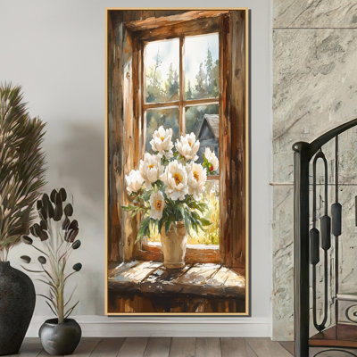 Pivoine à la fenêtre de la grange III - pivoines, art encadré