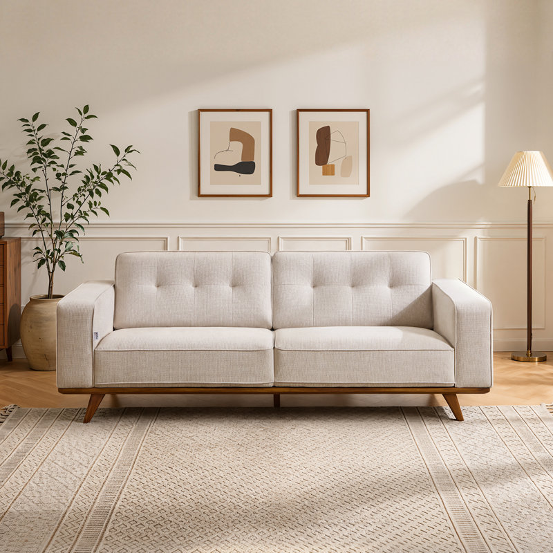 2-Seater Sofa, with Armrest, Reclined Backrest, Linen Texture, 350 kg Weight Capacity, 226x94x79.5 cm, Beige