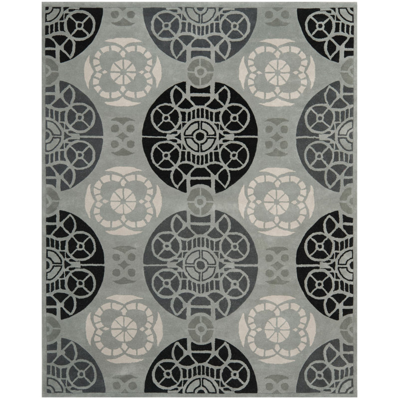 Tapis oriental gris / noir touffeté à la main Charlee, Rectangle 8 pi x 10 pi